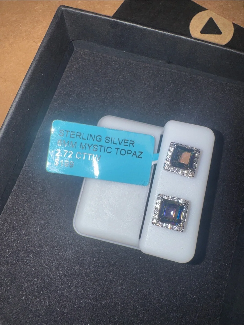 Sterling Silver Square Mystic Topaz Stud w/Moissanite Earrings - Multi Color